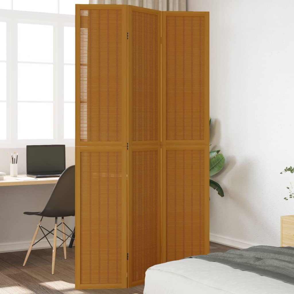 Room Divider 3 Panels Brown Solid Wood Paulownia