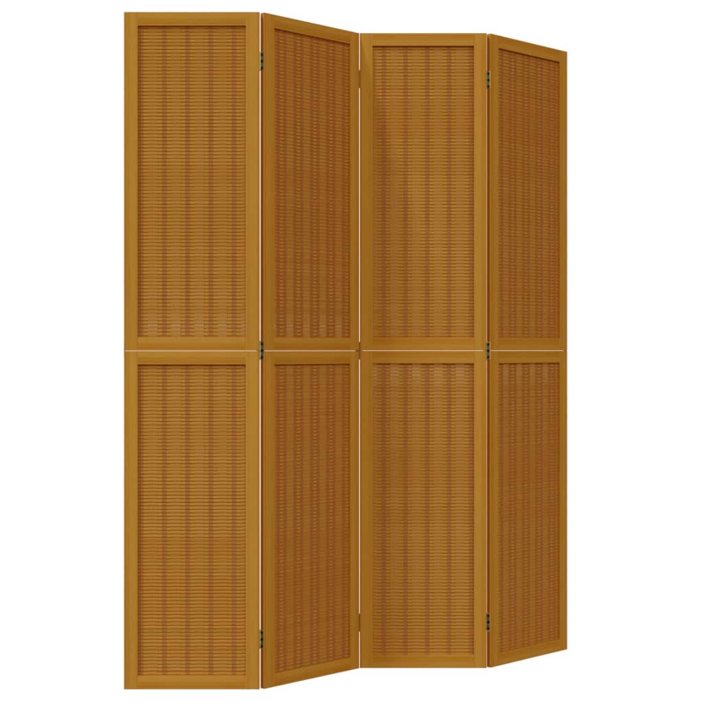 Room Divider 4 Panels Brown Solid Wood Paulownia