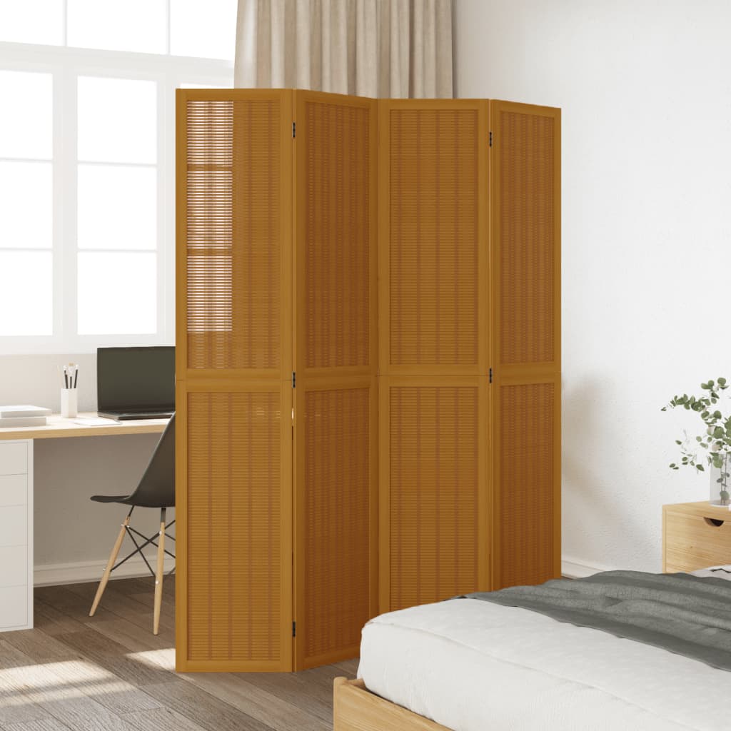 Room Divider 4 Panels Brown Solid Wood Paulownia