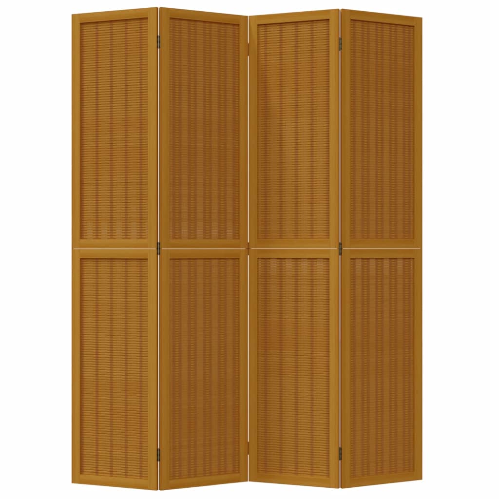 Room Divider 4 Panels Brown Solid Wood Paulownia