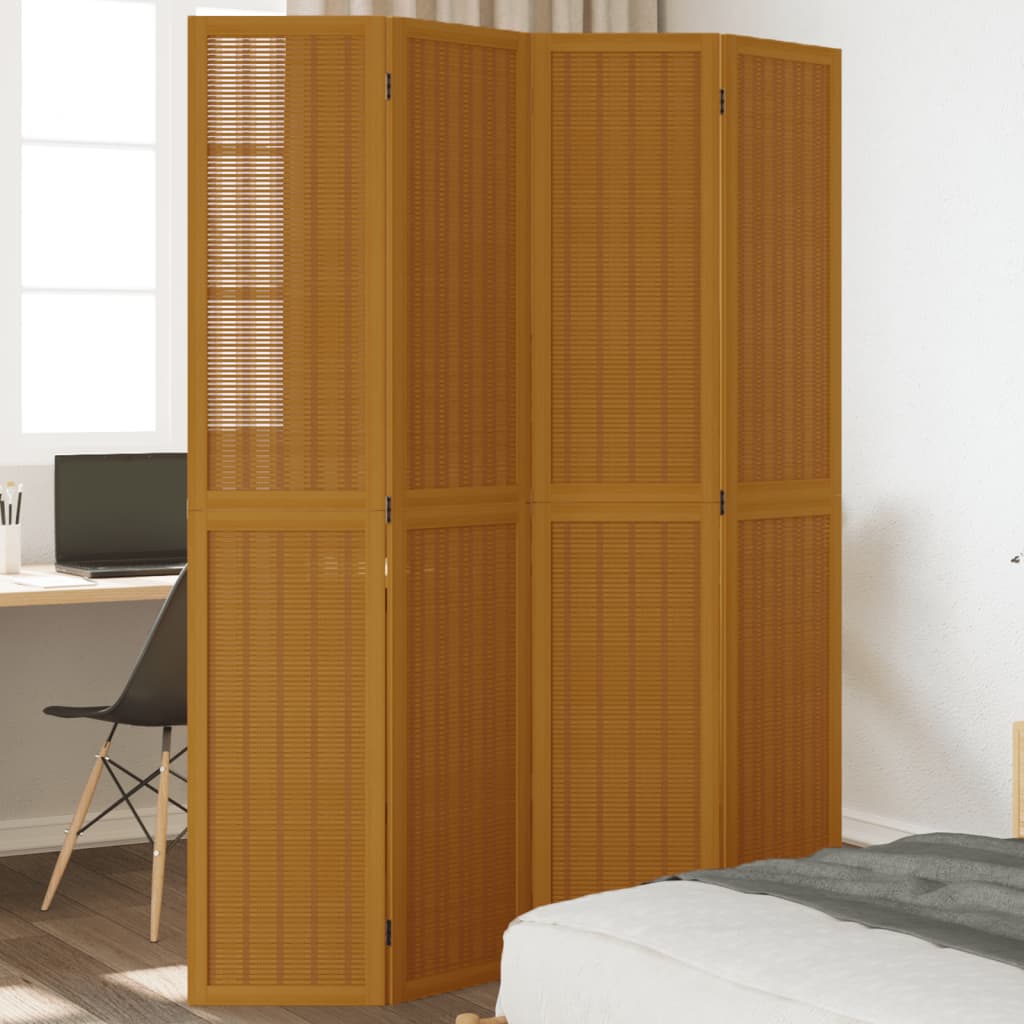 Room Divider 4 Panels Brown Solid Wood Paulownia