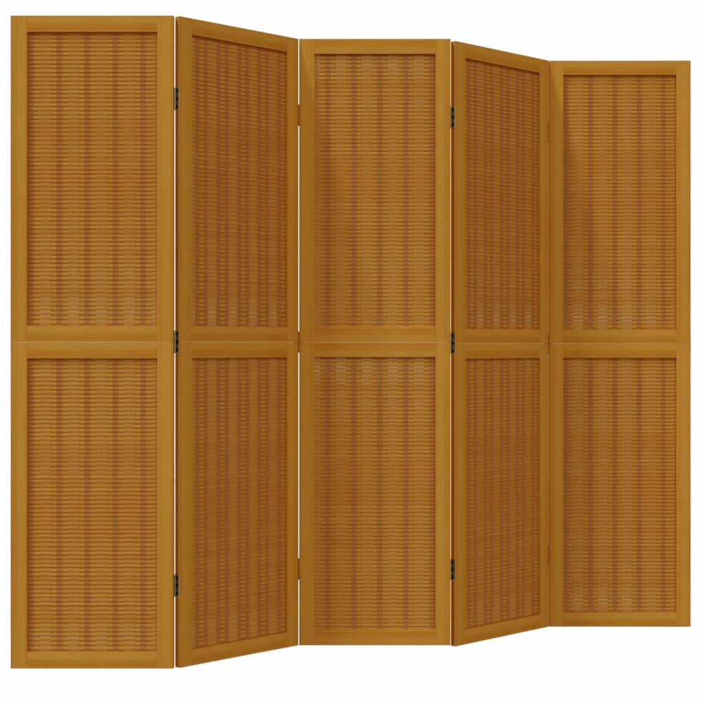 Room Divider 5 Panels Brown Solid Wood Paulownia