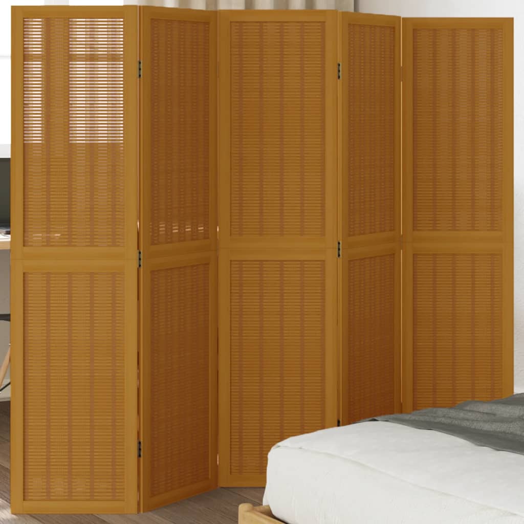 Room Divider 5 Panels Brown Solid Wood Paulownia