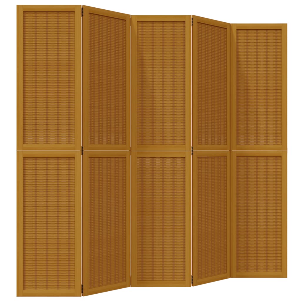 Room Divider 5 Panels Brown Solid Wood Paulownia