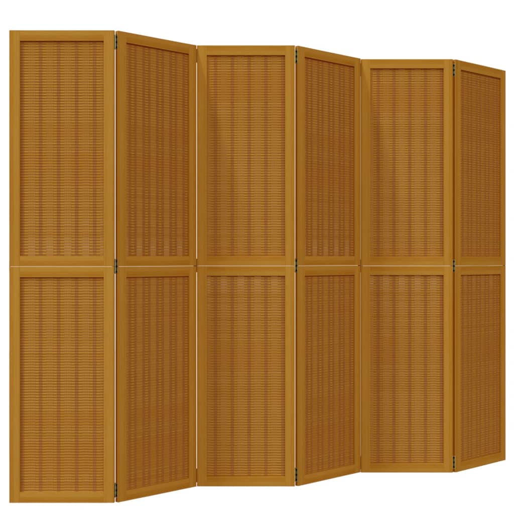 Room Divider 6 Panels Brown Solid Wood Paulownia