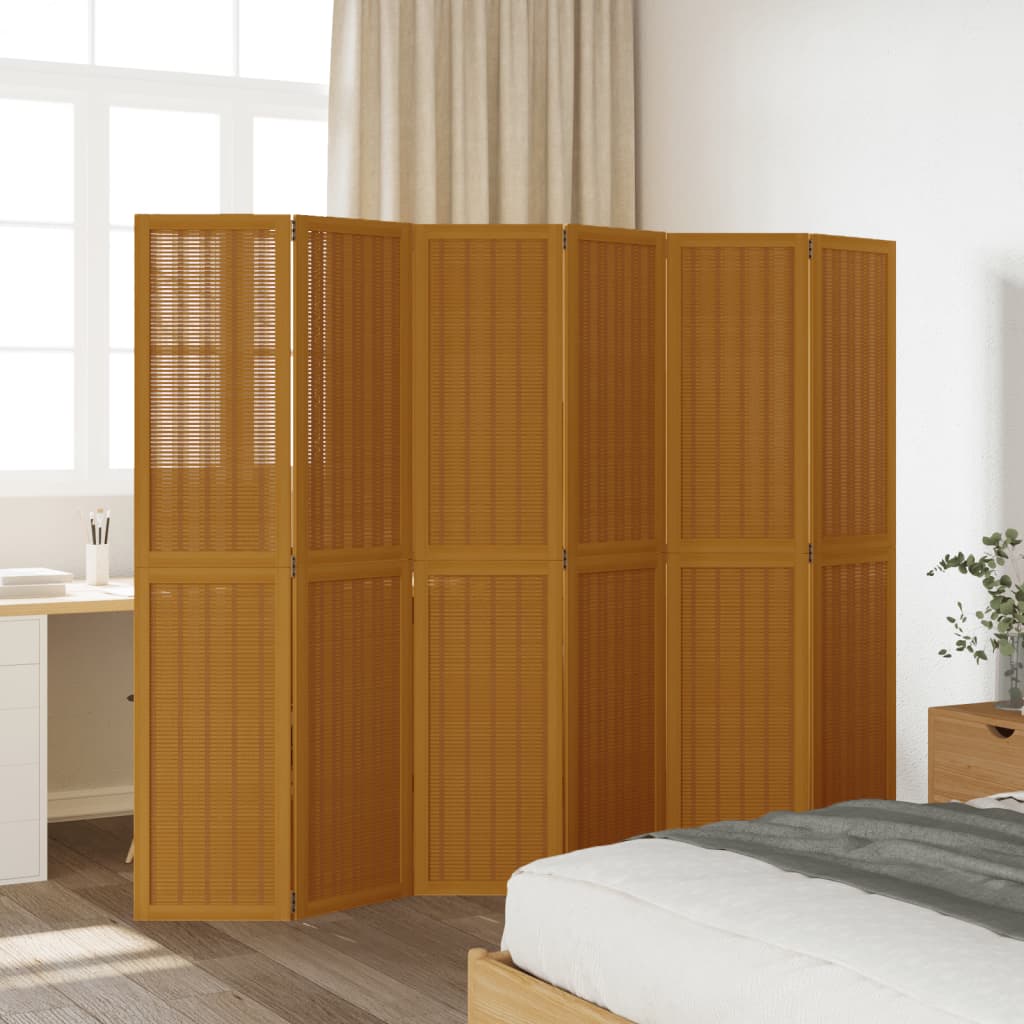 Room Divider 6 Panels Brown Solid Wood Paulownia