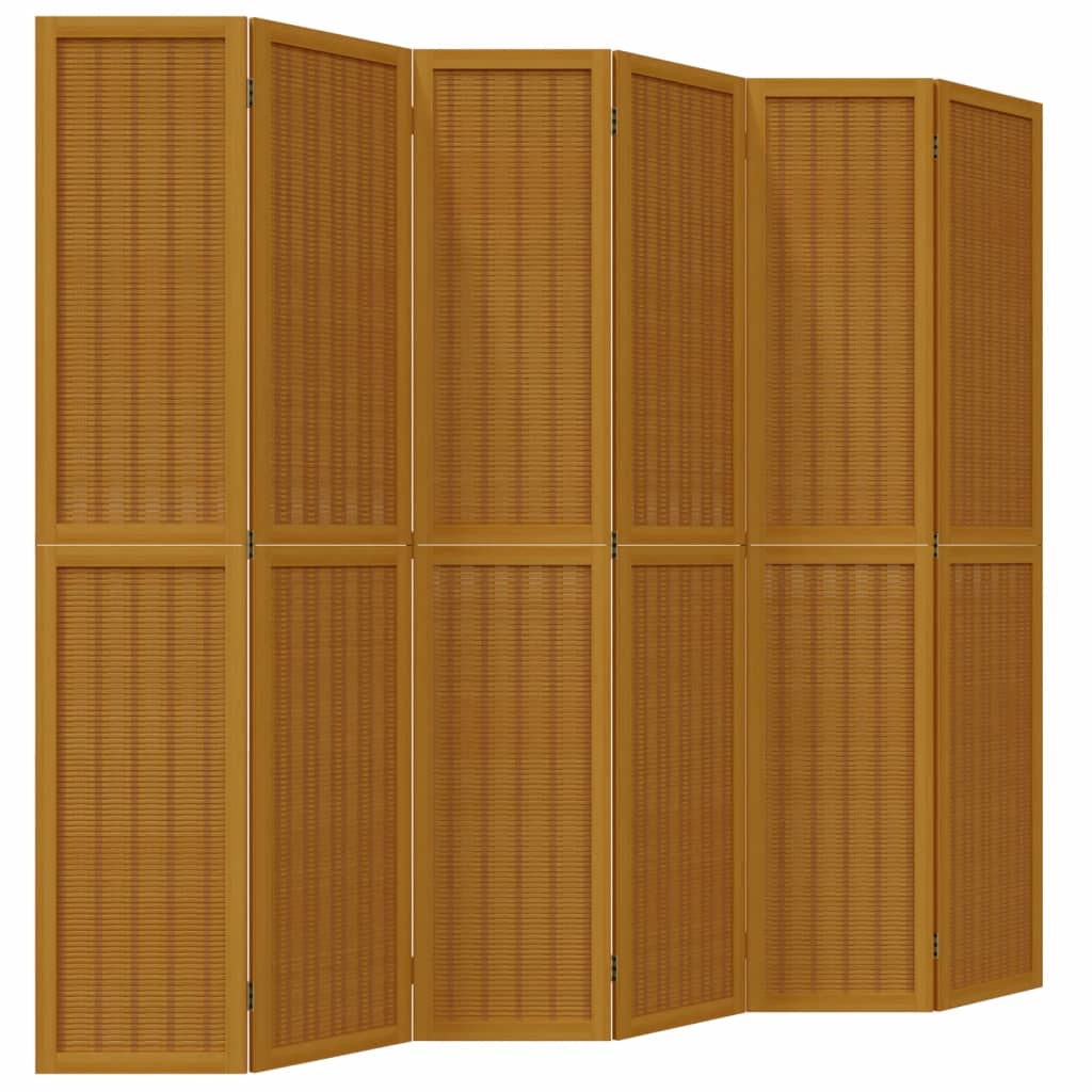 Room Divider 6 Panels Brown Solid Wood Paulownia