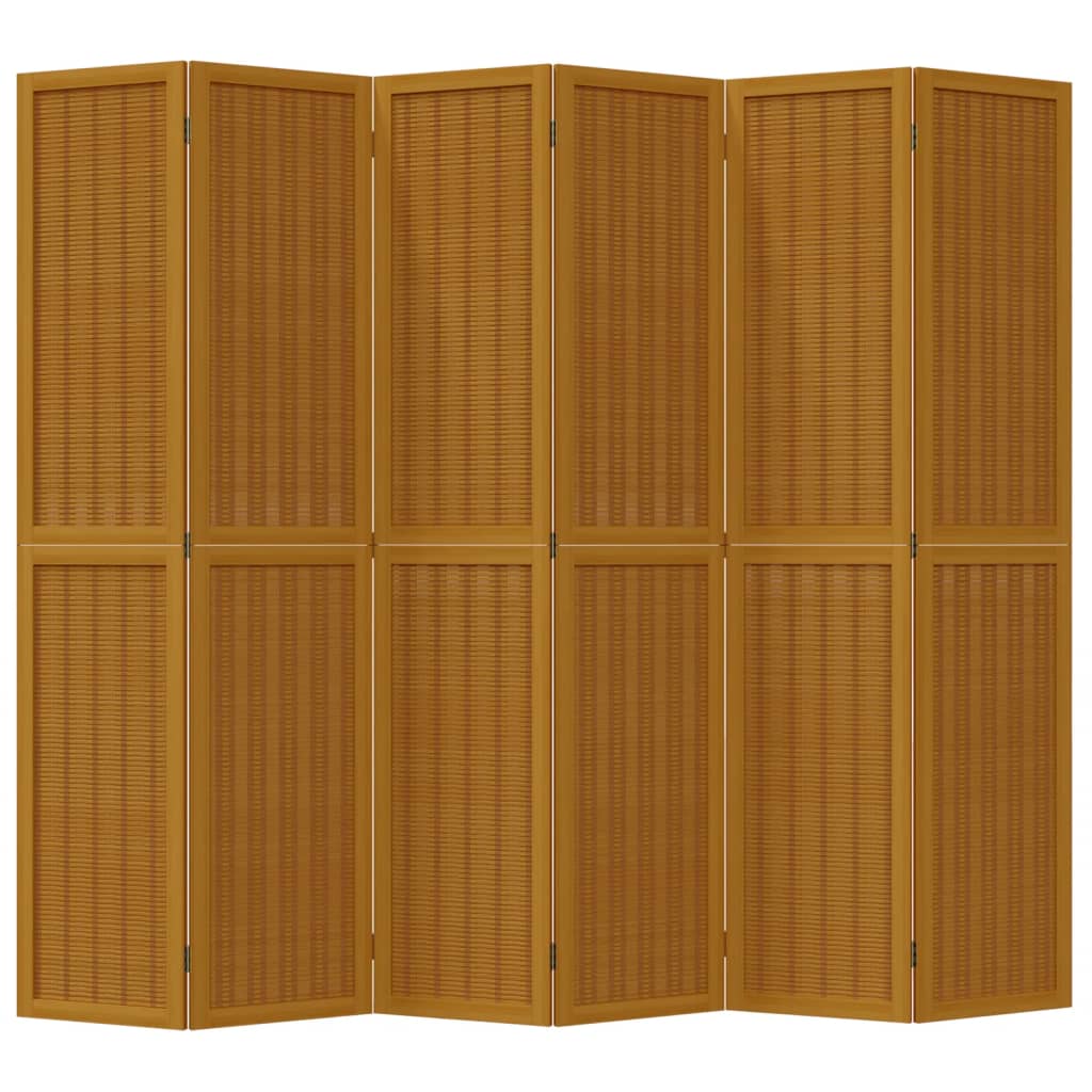 Room Divider 6 Panels Brown Solid Wood Paulownia