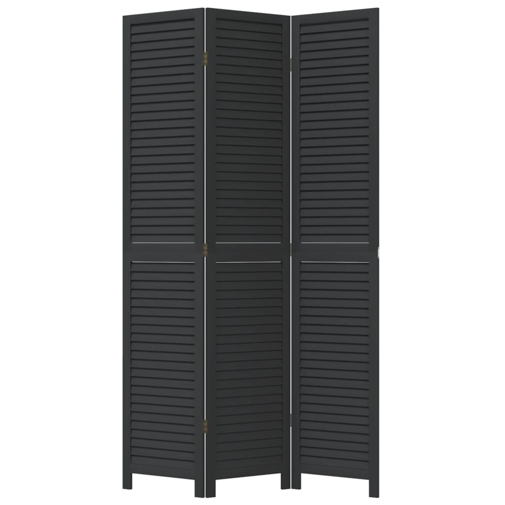 Room Divider 3 Panels Black Solid Wood Paulownia
