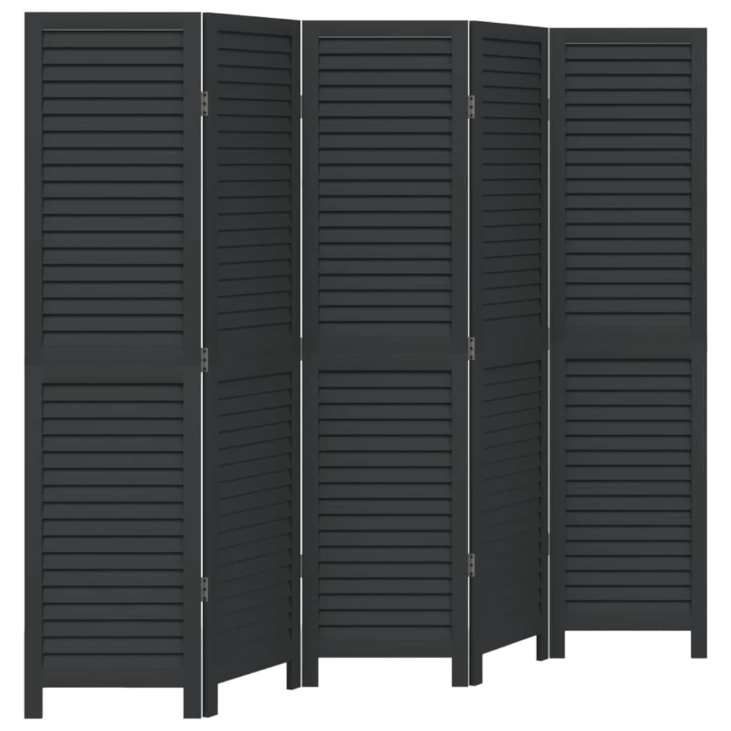 Room Divider 5 Panels Black Solid Wood Paulownia