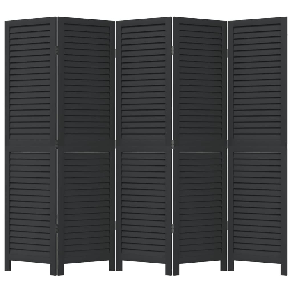 Room Divider 5 Panels Black Solid Wood Paulownia