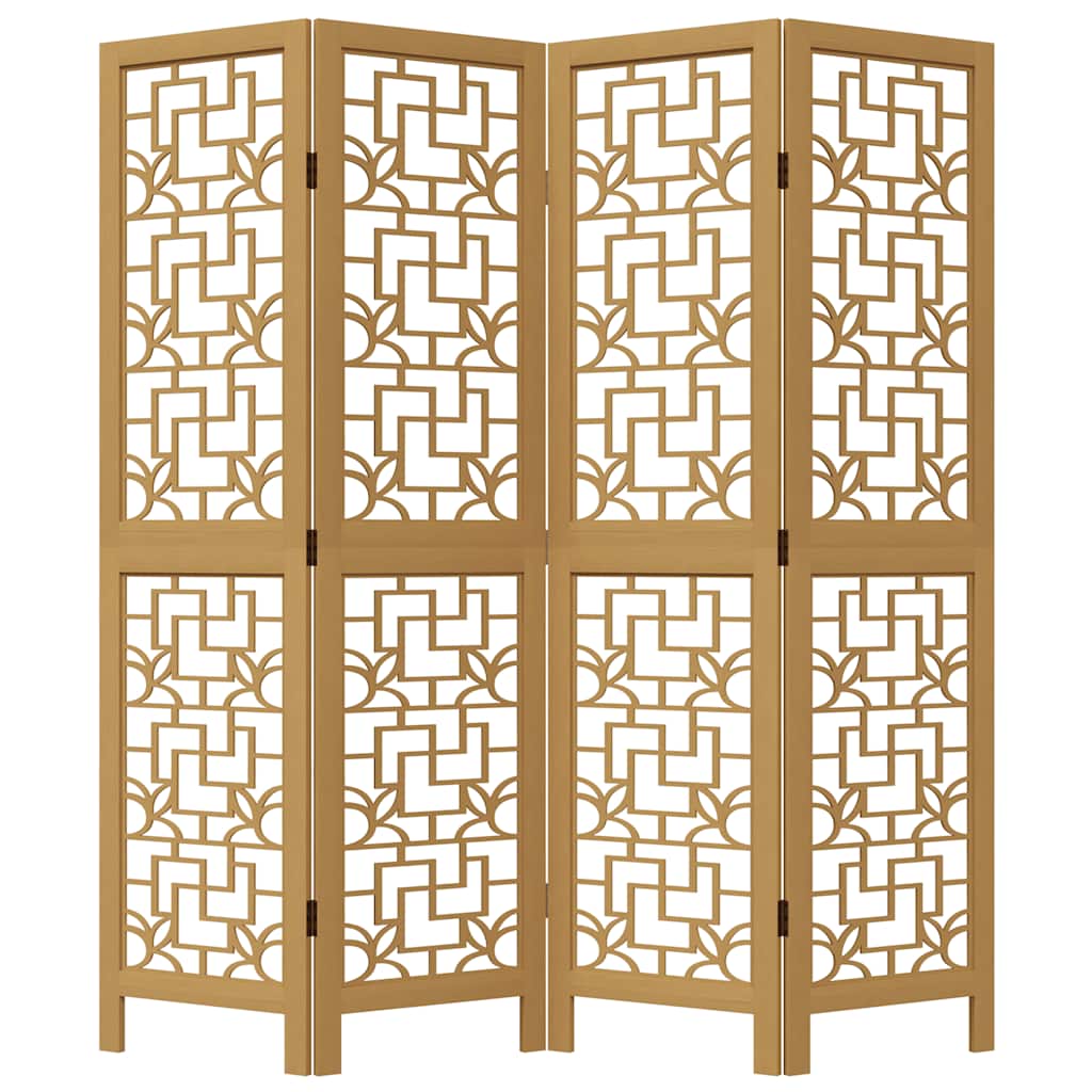Room Divider 4 Panels Brown Solid Wood Paulownia