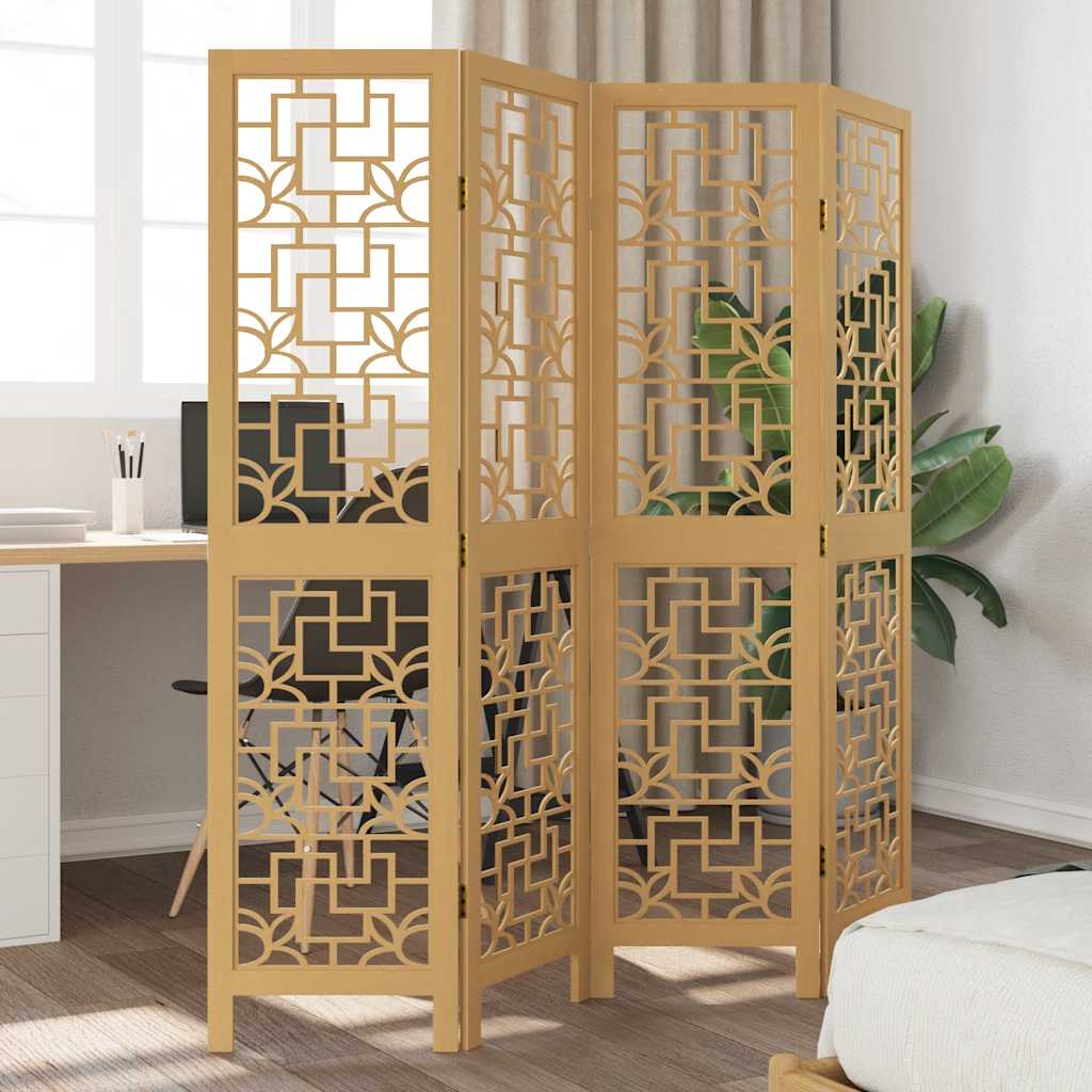Room Divider 4 Panels Brown Solid Wood Paulownia