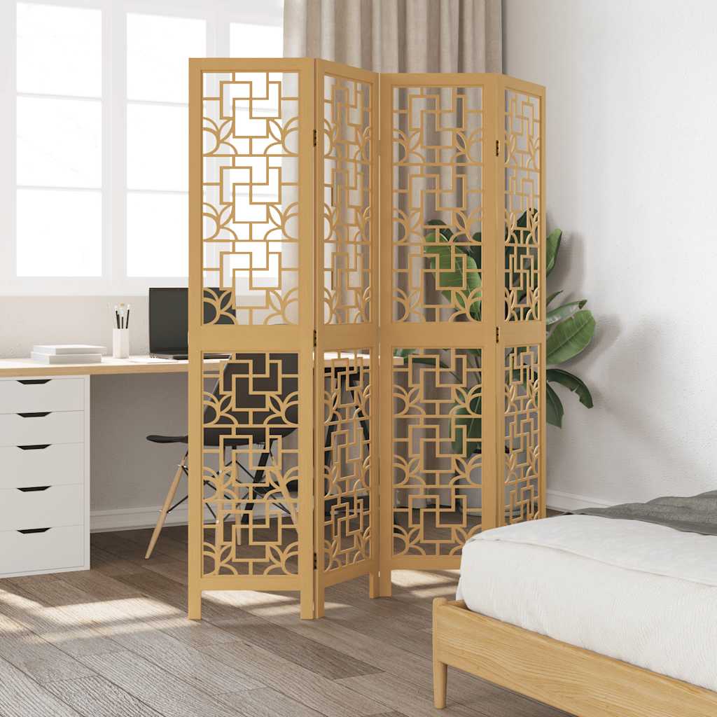 Room Divider 4 Panels Brown Solid Wood Paulownia