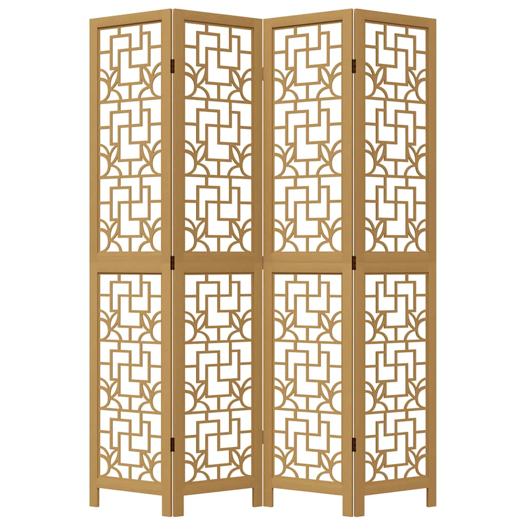 Room Divider 4 Panels Brown Solid Wood Paulownia