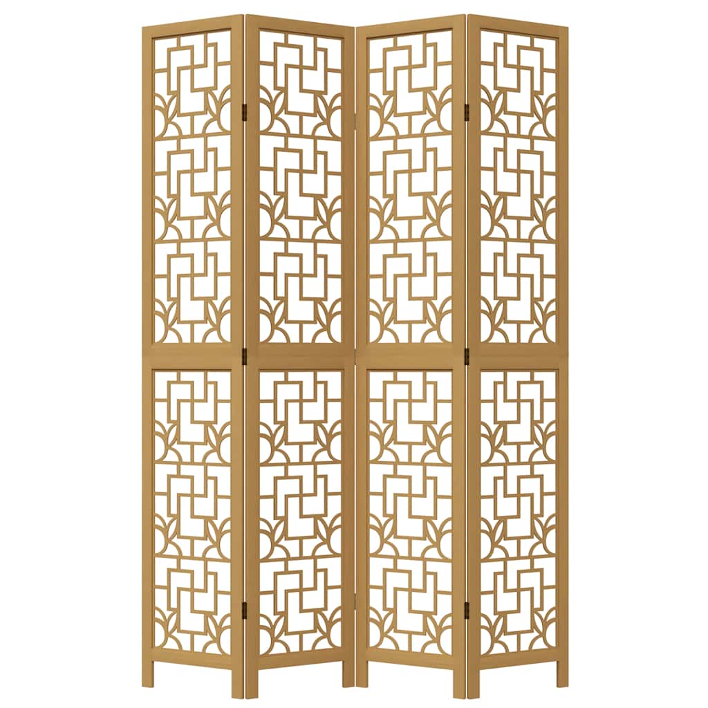 Room Divider 4 Panels Brown Solid Wood Paulownia