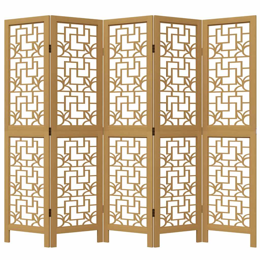 Room Divider 5 Panels Brown Solid Wood Paulownia