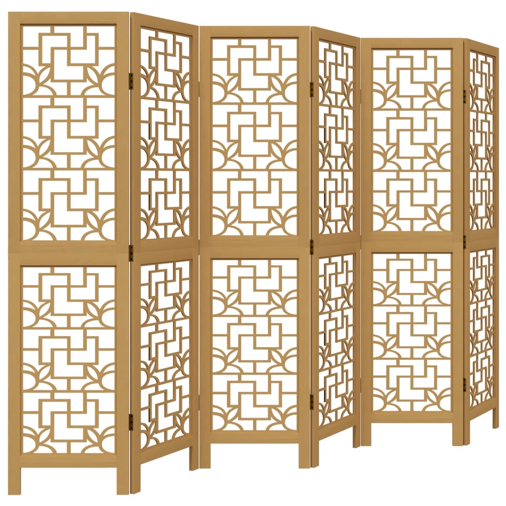 Room Divider 6 Panels Brown Solid Wood Paulownia