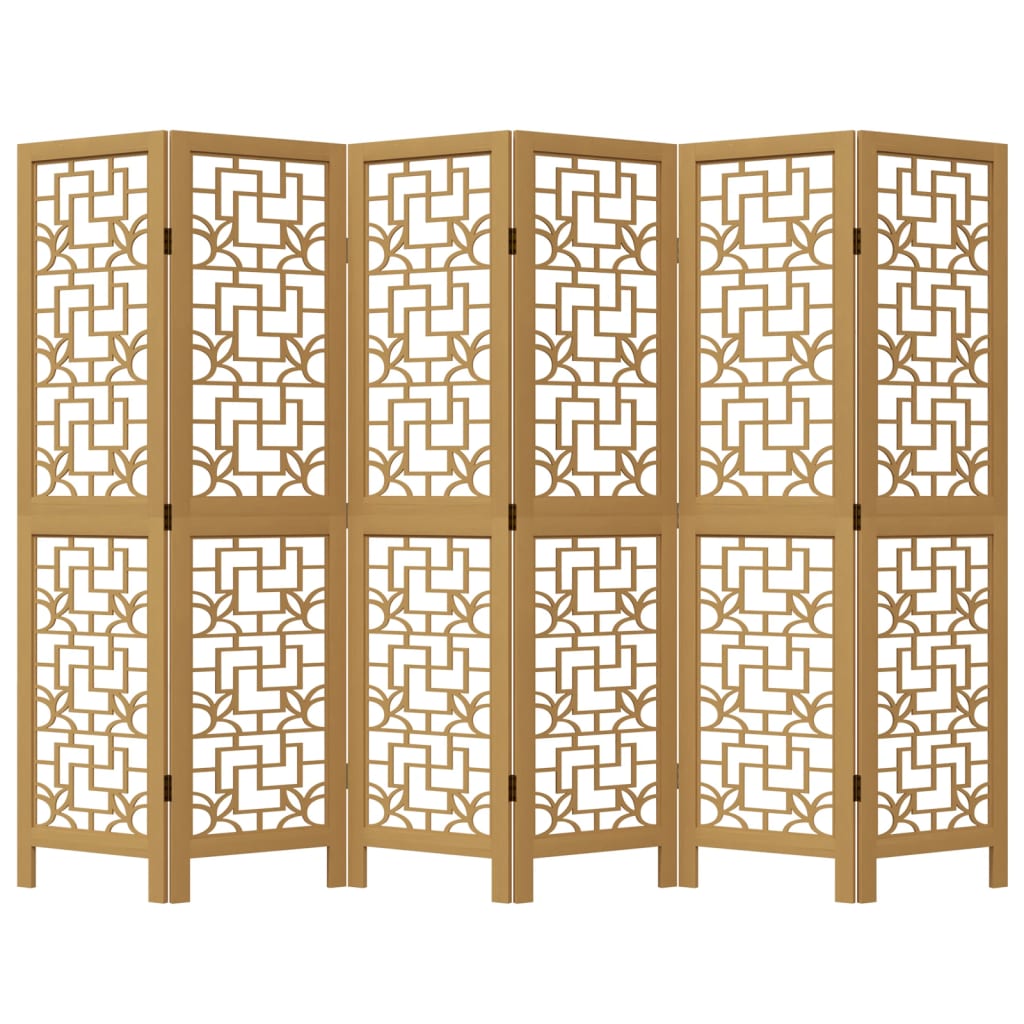 Room Divider 6 Panels Brown Solid Wood Paulownia