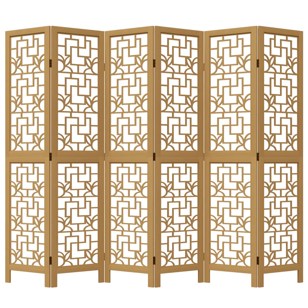 Room Divider 6 Panels Brown Solid Wood Paulownia