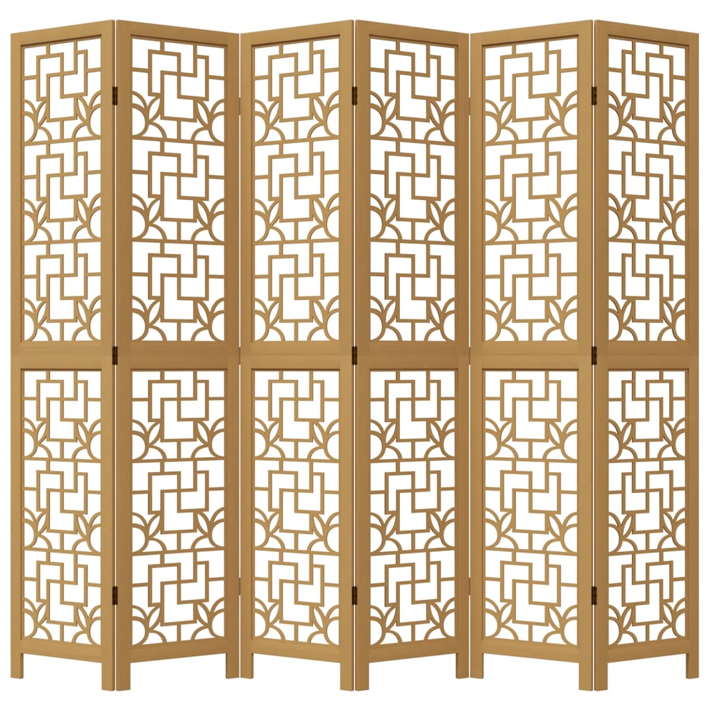 Room Divider 6 Panels Brown Solid Wood Paulownia