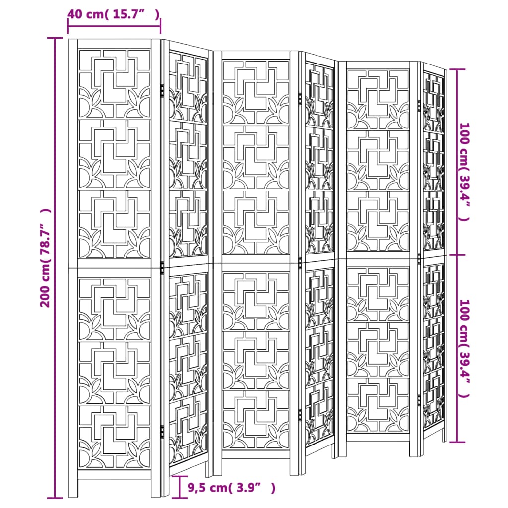 Room Divider 6 Panels Brown Solid Wood Paulownia