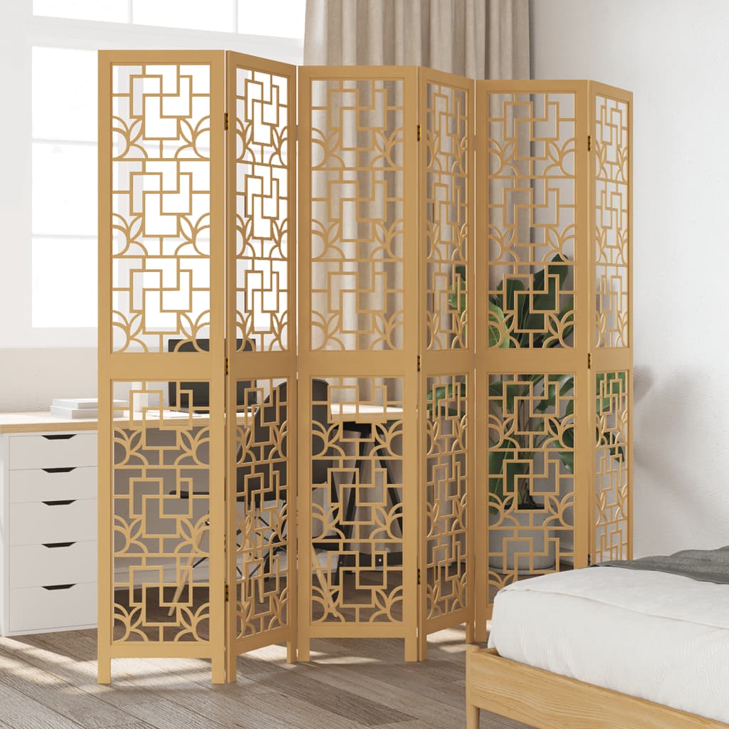 Room Divider 6 Panels Brown Solid Wood Paulownia
