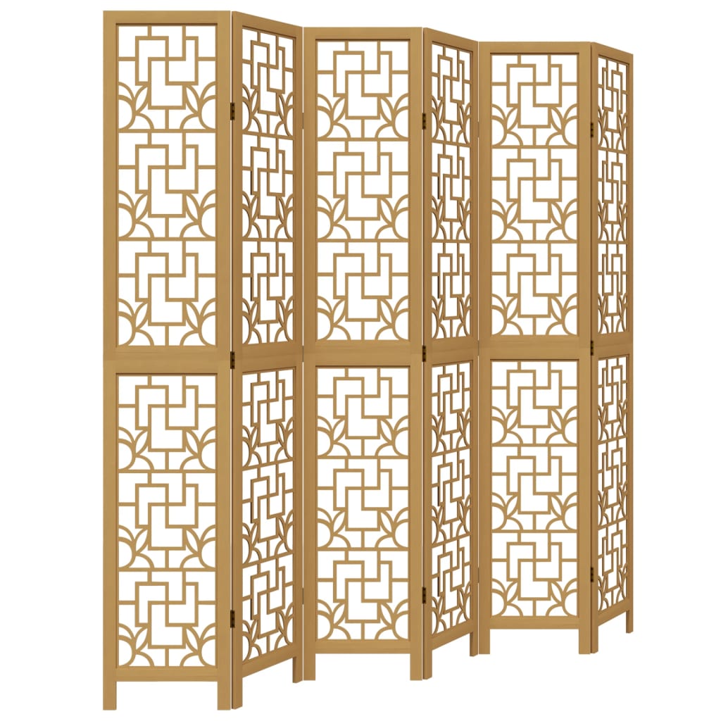 Room Divider 6 Panels Brown Solid Wood Paulownia