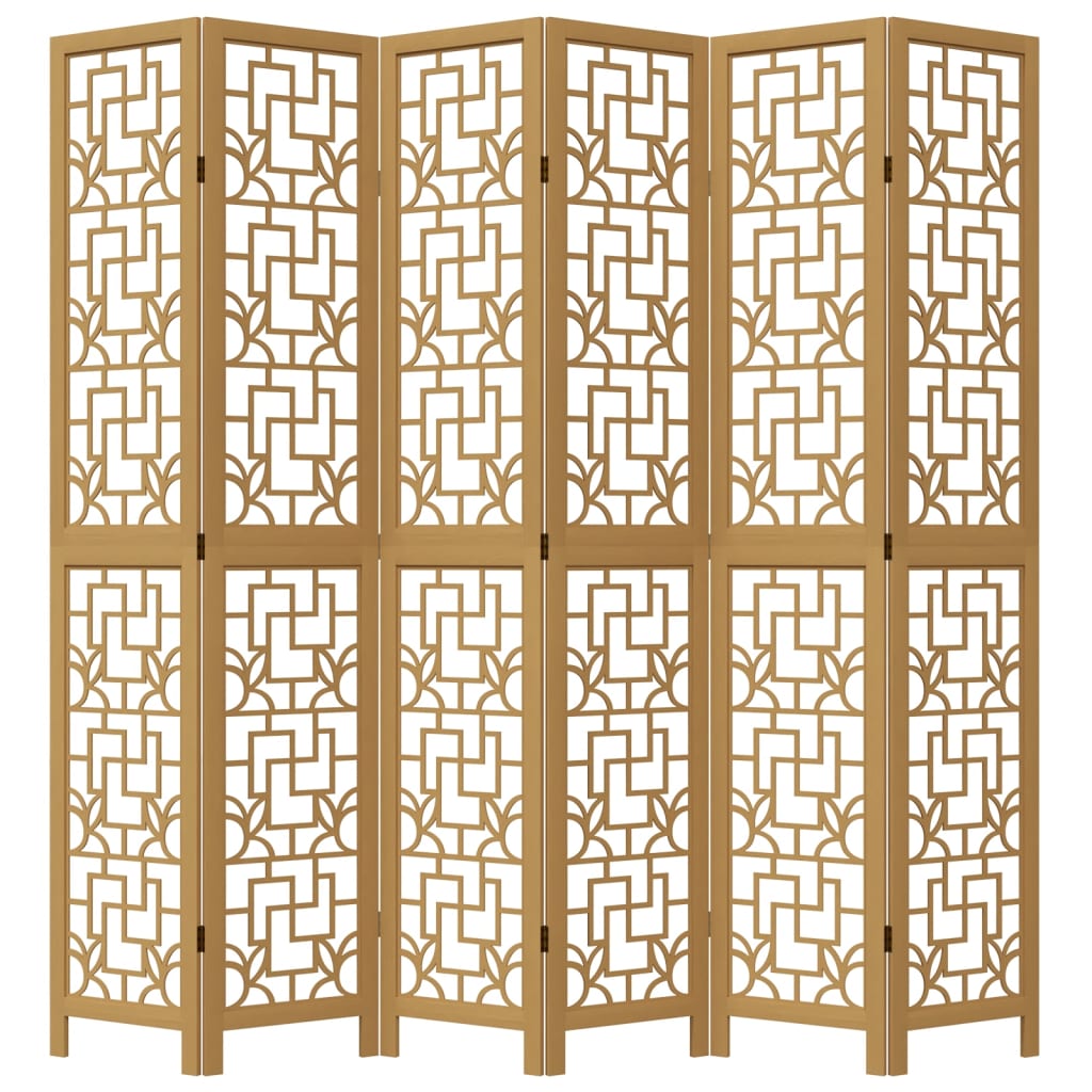 Room Divider 6 Panels Brown Solid Wood Paulownia