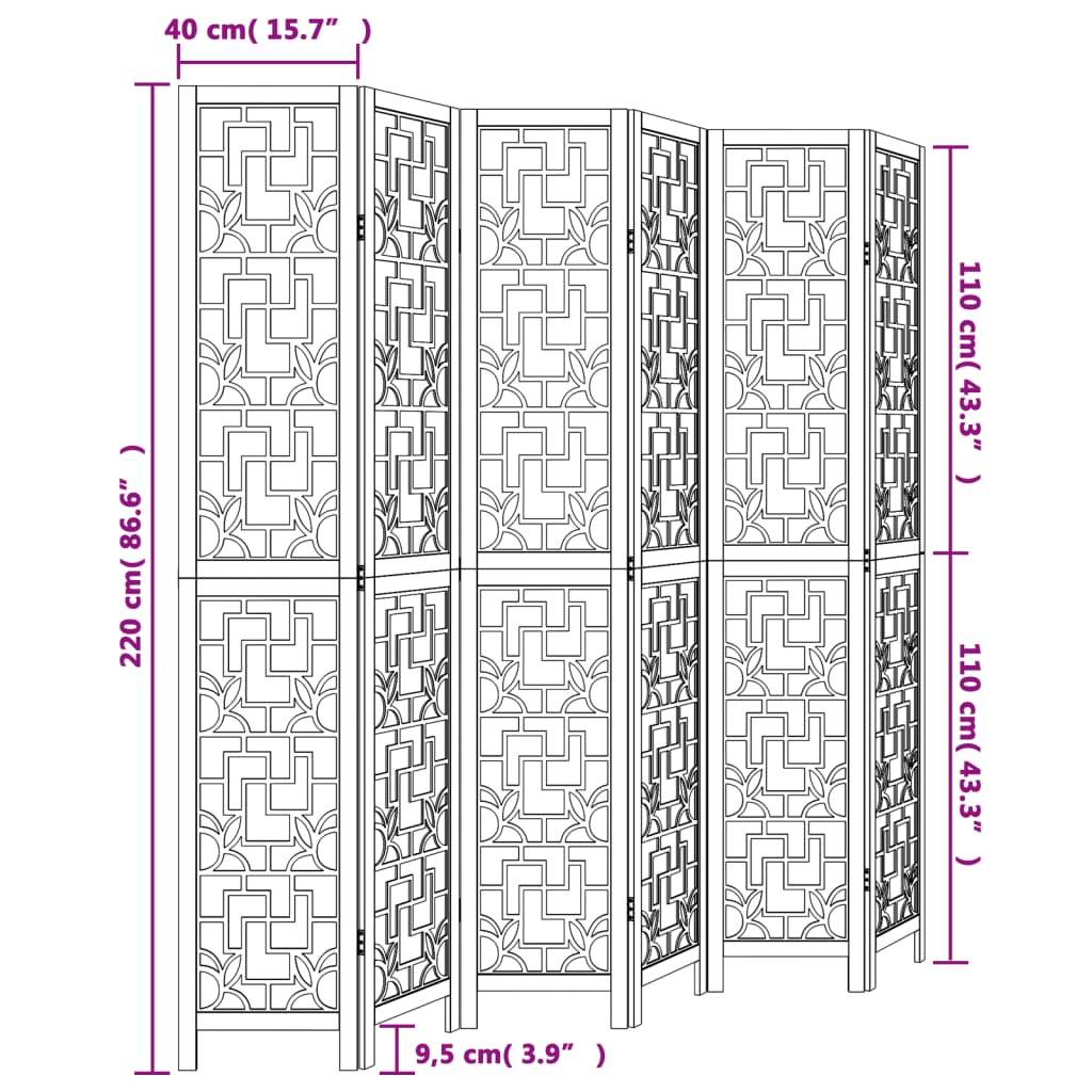 Room Divider 6 Panels Brown Solid Wood Paulownia