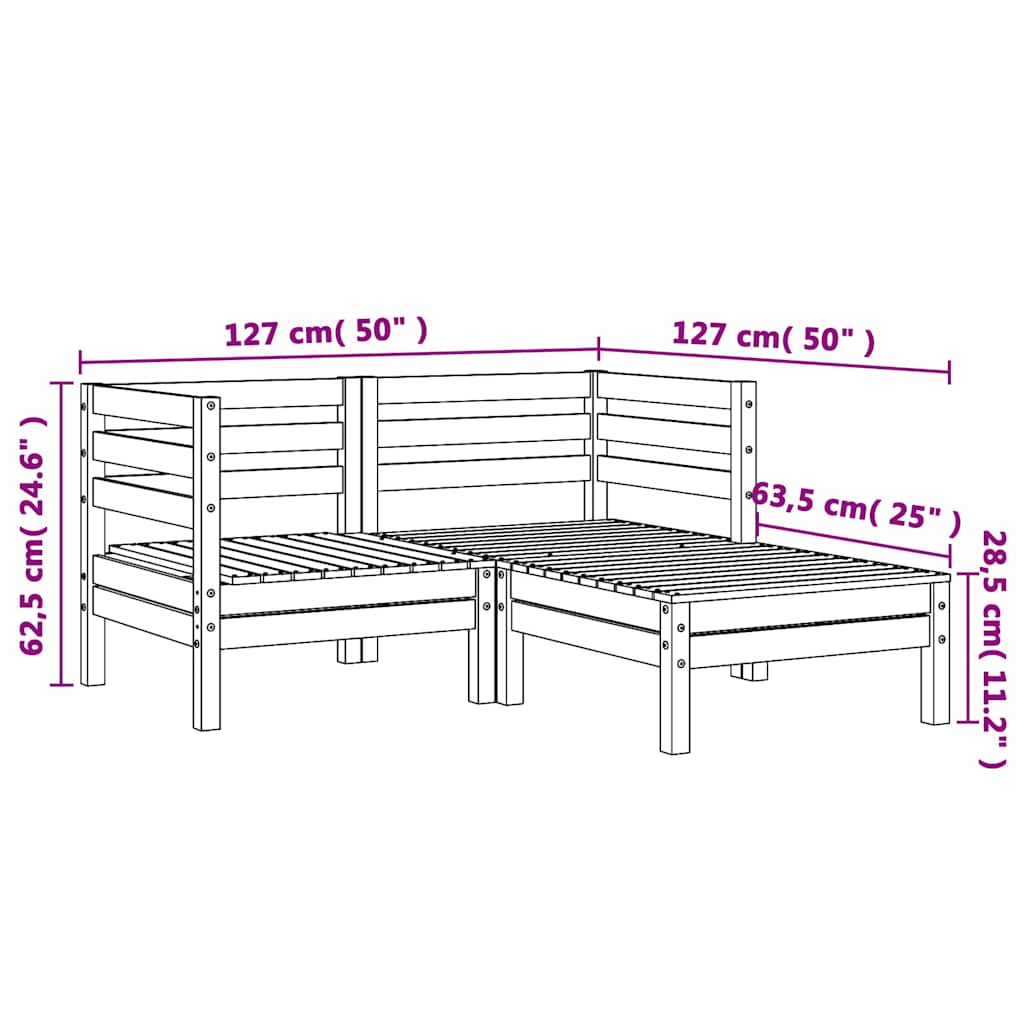 Garden Sofa 2-Seater with Footstool Solid Wood Pine