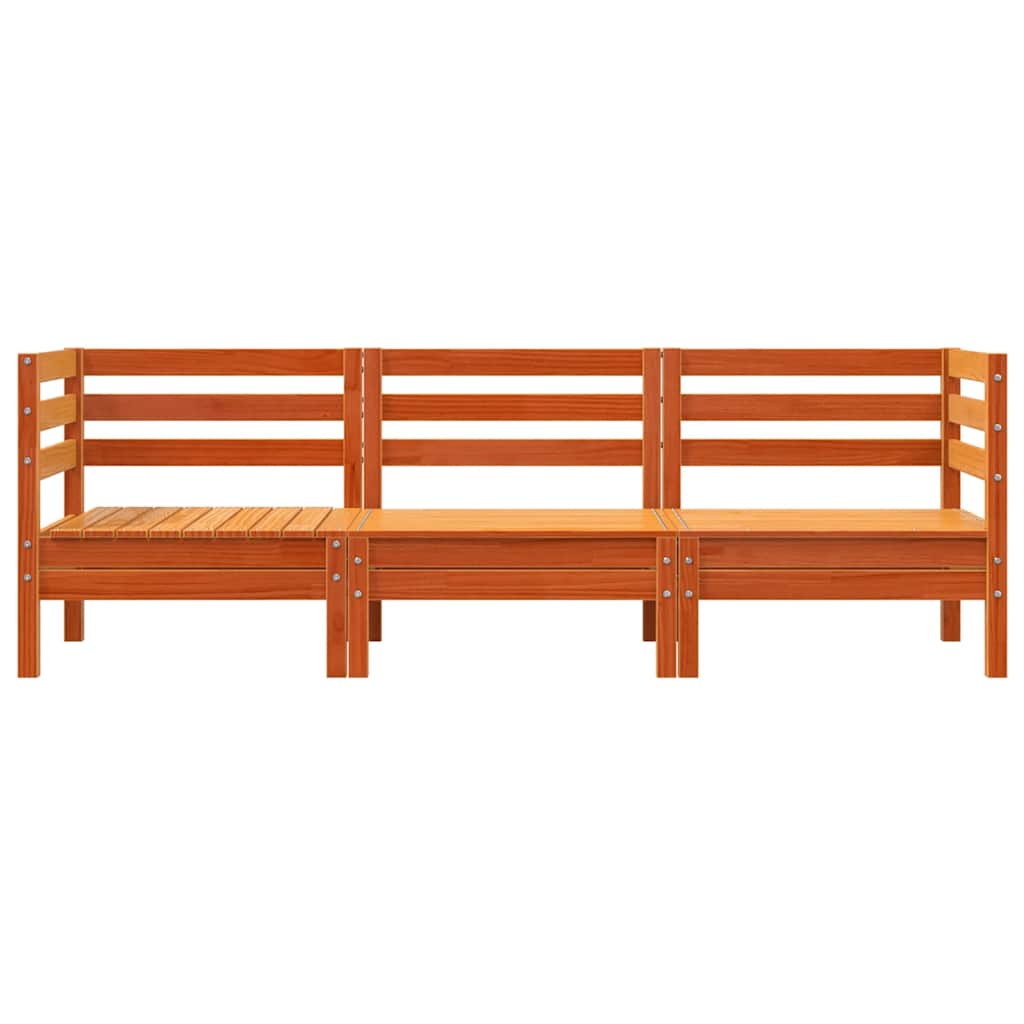 Garden Sofa 3-Seater Wax Brown Solid Wood Pine