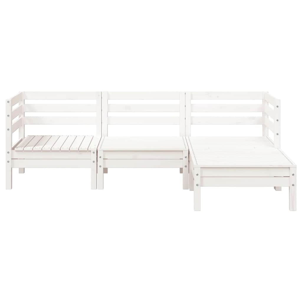 Garden Sofa 3-Seater with Footstool White Solid Wood Pine