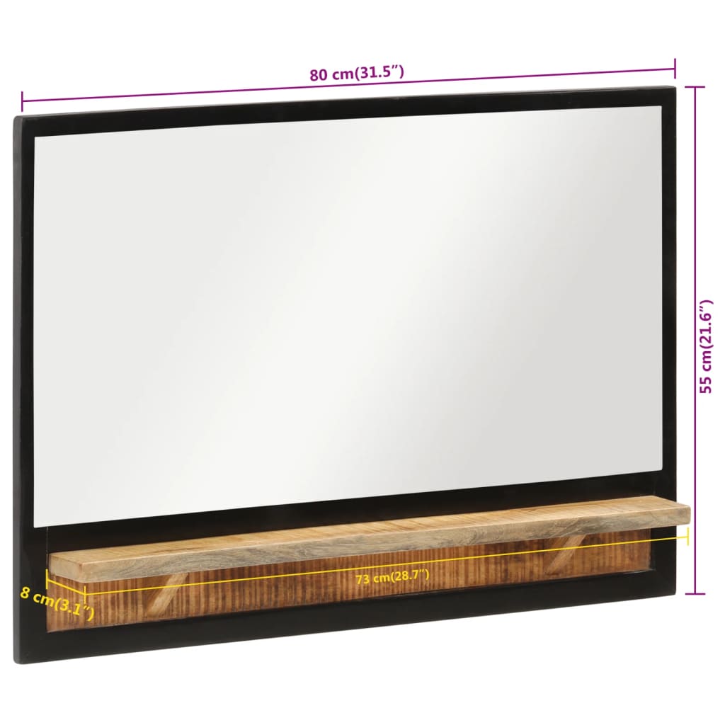 Mirror With Shelf 80X8X55 Cm Glass And Solid Wood Mango