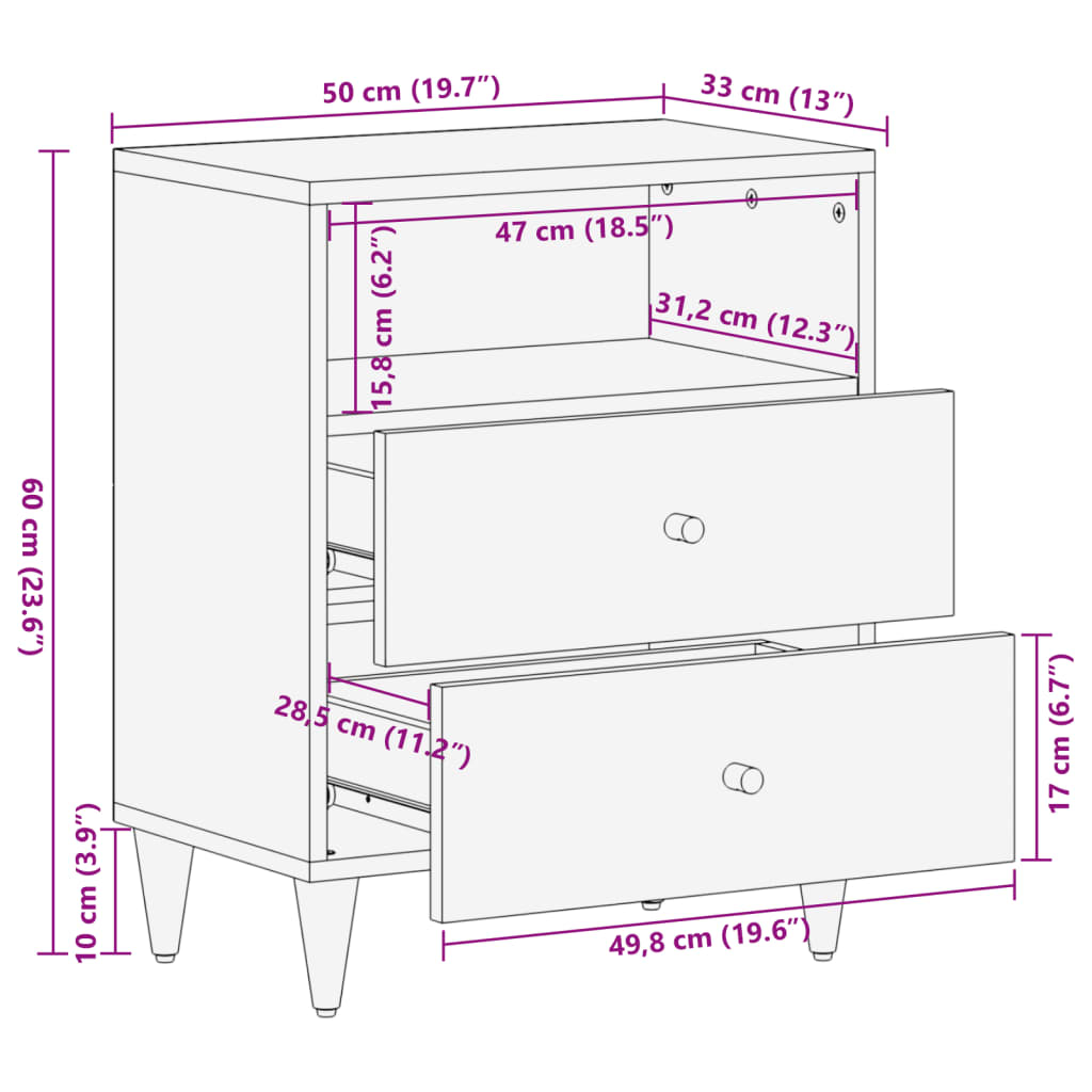 Bedside Cabinet 50x33x60 cm Solid Wood Mango