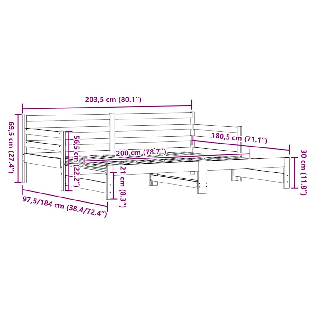 Daybed with Trundle without Mattress 90x200 cm Solid Wood