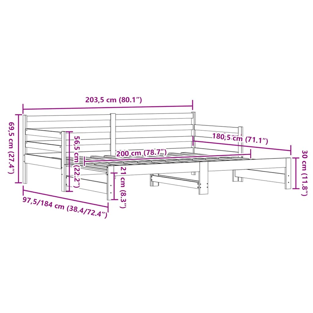Daybed with Trundle without Mattress 80x200 cm Solid Wood