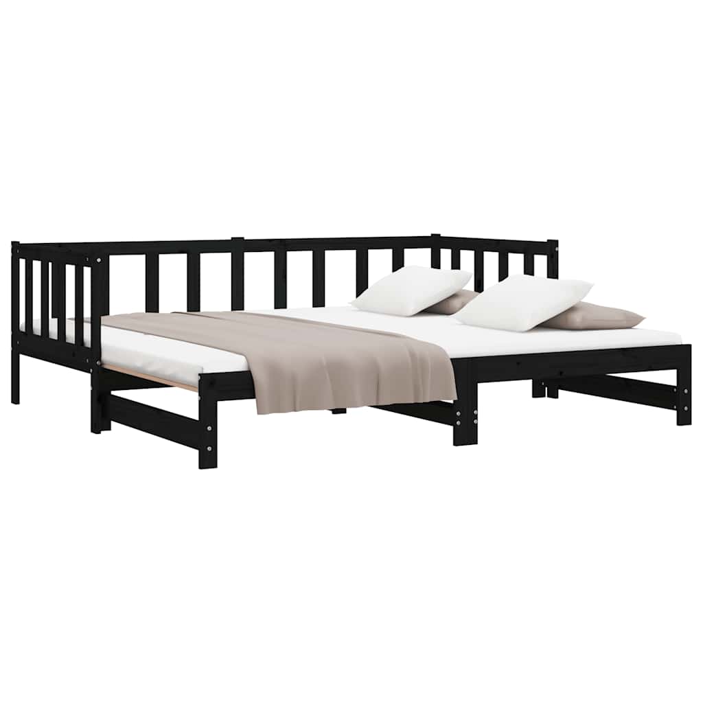 Day Bed with Trundle without Mattress Black 90x200 cm Solid Wood