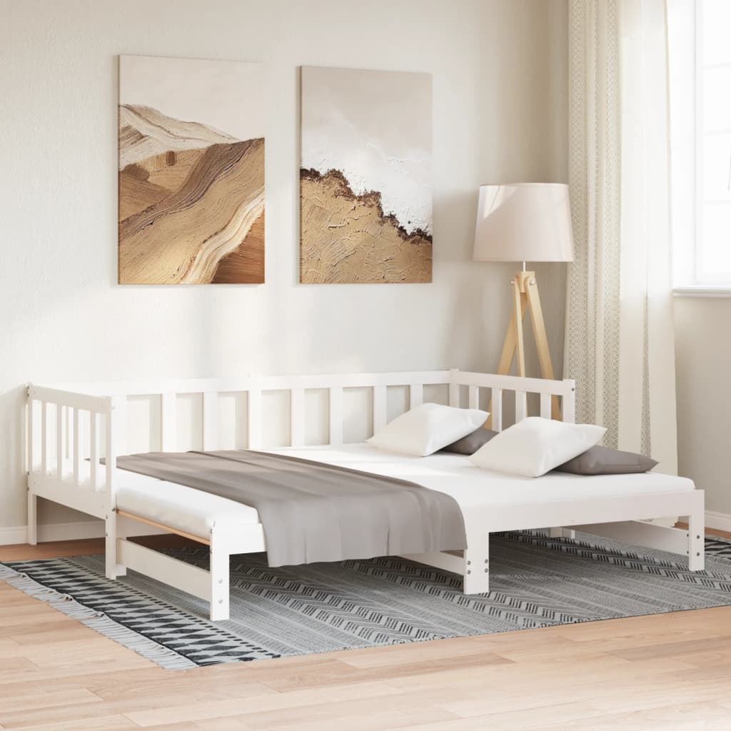 Day Bed with Trundle without Mattress White 90x190 cm Single Solid Wood