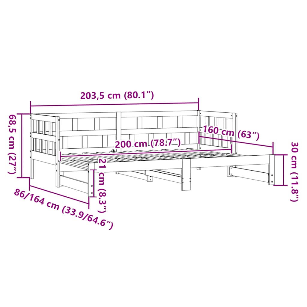 Daybed with Trundle without Mattress White 80x200 cm Solid Wood
