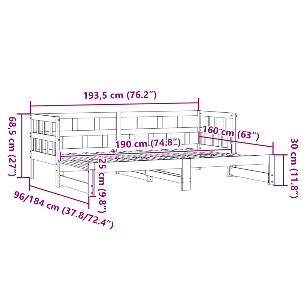 Daybed with Trundle without Mattress White 90x190 cm Single Solid Wood