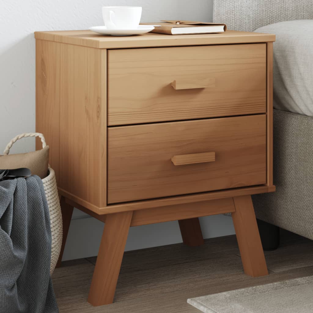Bedside Cabinet OLDEN Brown Solid Wood Pine