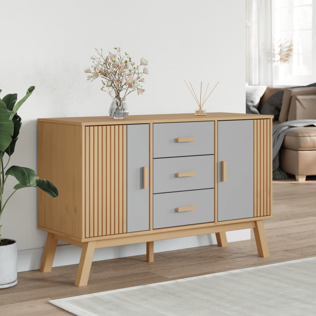Sideboard OLDEN Grey and Brown 114x43x73.5cm Solid Wood Pine