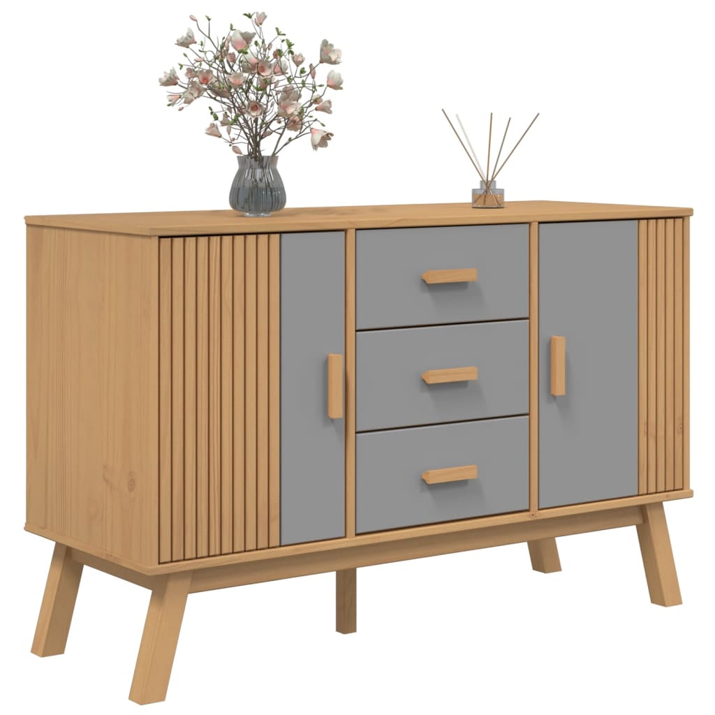 Sideboard OLDEN Grey and Brown 114x43x73.5cm Solid Wood Pine