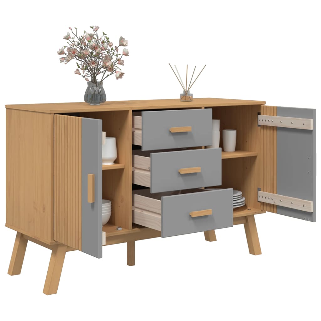 Sideboard OLDEN Grey and Brown 114x43x73.5cm Solid Wood Pine