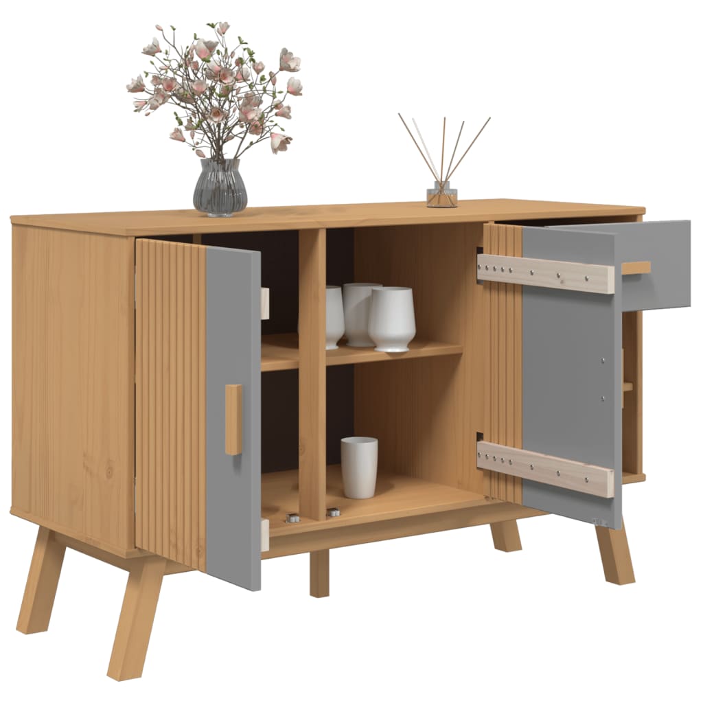 Sideboard OLDEN Grey and Brown 114x43x73.5 cm Solid Wood Pine