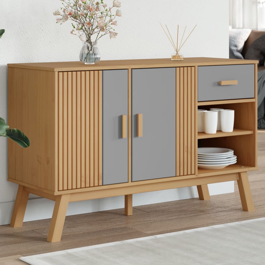 Sideboard OLDEN Grey and Brown 114x43x73.5 cm Solid Wood Pine
