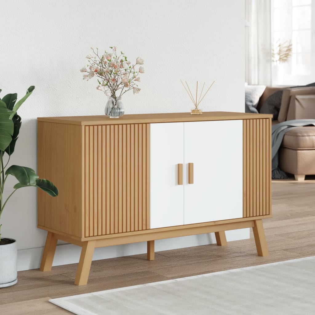 Sideboard OLDEN White and Brown 114x43x73.5 cm Solid Wood Pine
