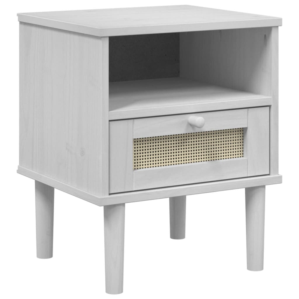 Bedside Cabinet SENJA Rattan Look White 40x35x48 cm Solid Wood Pine