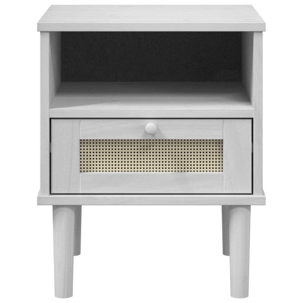 Bedside Cabinet SENJA Rattan Look White 40x35x48 cm Solid Wood Pine